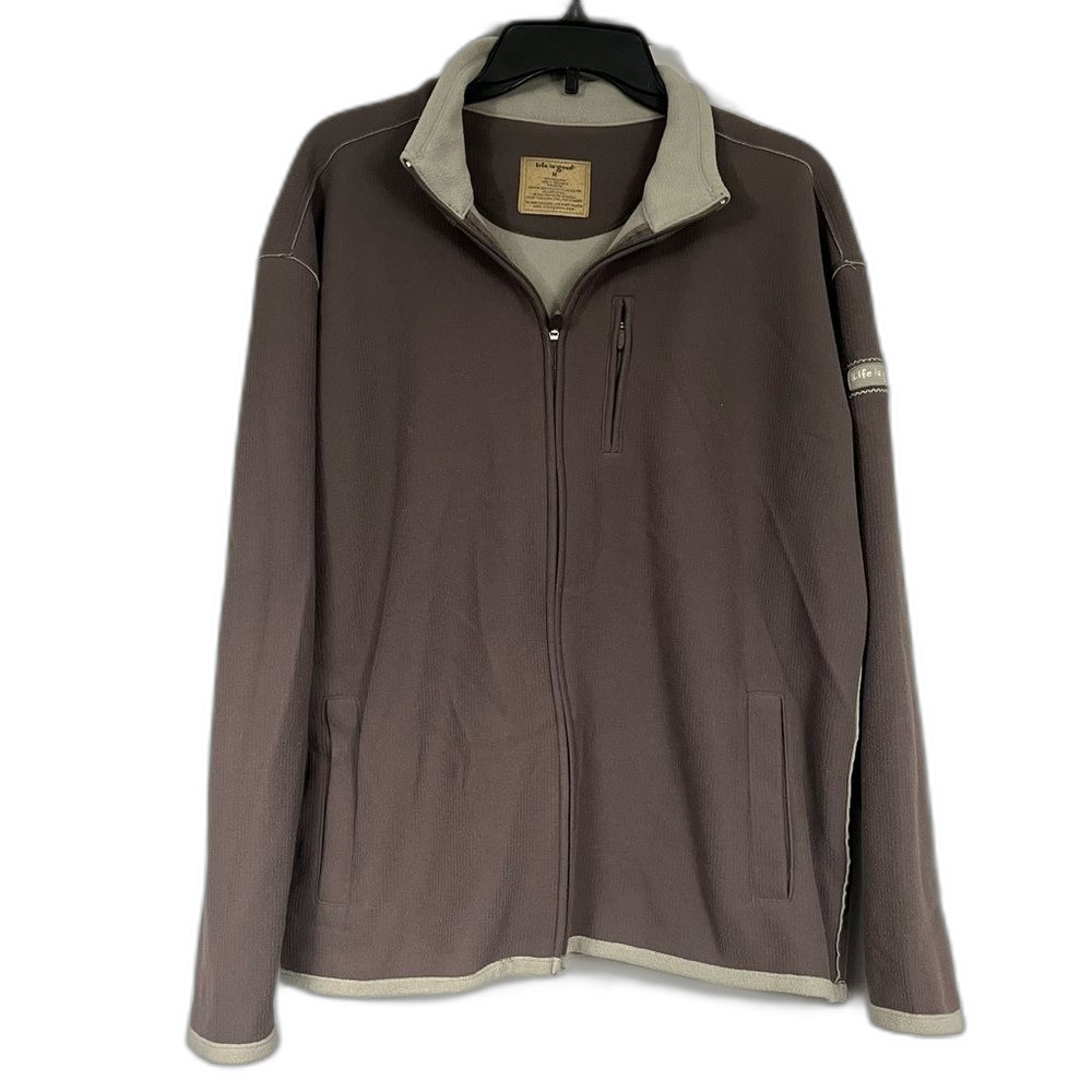 Life is Good Tan/Brown Fleece Zip Up Jacket Size Medium